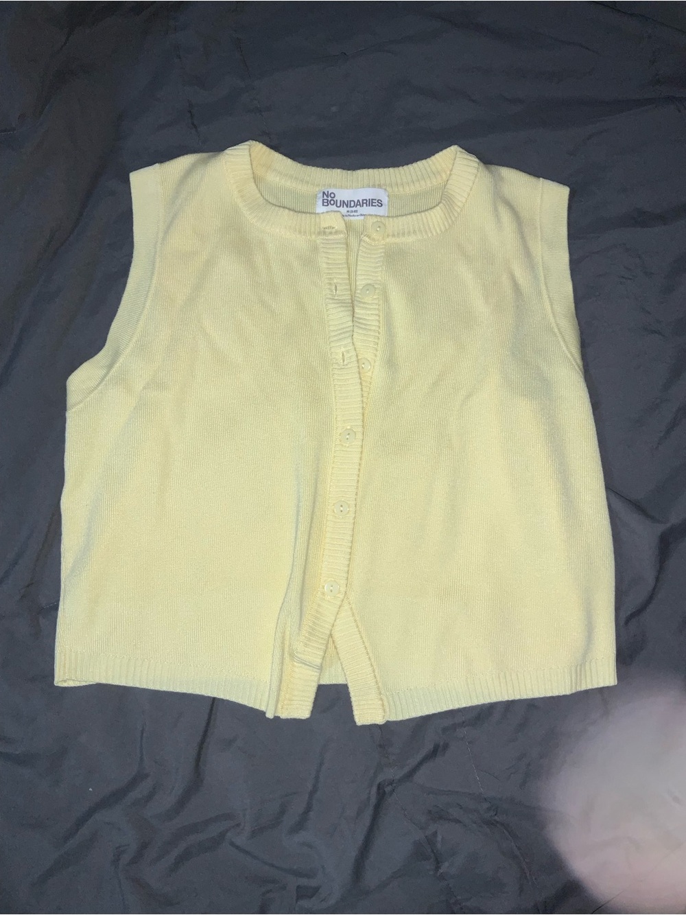 No Boundaries Pale Yellow Sleeveless Cardigan Sweater